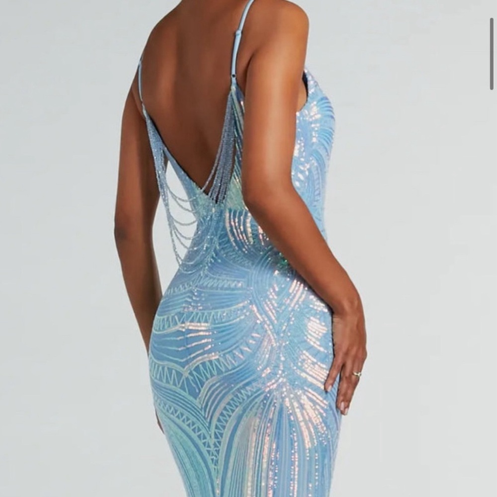 New Elegant Blue Sequin Dress 👗 Sz Small - Picture 2 of 5